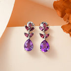 Natural Rose De Morocco & Rhodolite Garnet  Dangling Earring With Push Back in Rhodium overlay Sterling Silver 3.312 Ct.