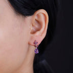 Natural Rose De Morocco & Rhodolite Garnet  Dangling Earring With Push Back in Rhodium overlay Sterling Silver 3.312 Ct.