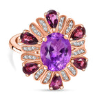 Morocco Amethyst & Multi Gemstone Ring in 18K Vermeil Rose Gold Plated 4.35 Ct.