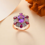 Morocco Amethyst & Multi Gemstone Ring in 18K Vermeil Rose Gold Plated 4.35 Ct.
