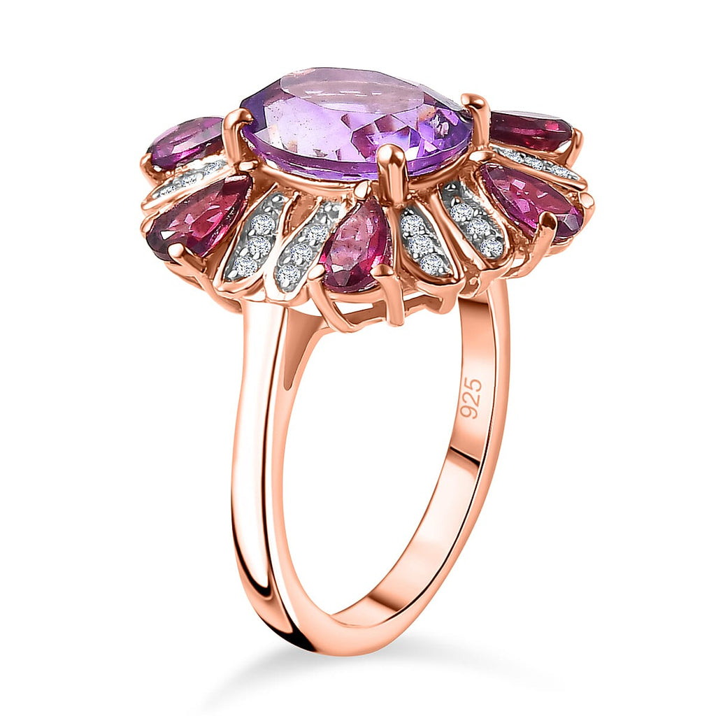 Morocco Amethyst & Multi Gemstone Ring in 18K Vermeil Rose Gold Plated 4.35 Ct.