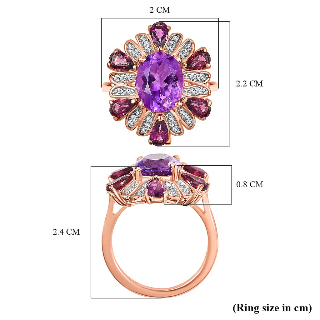 Morocco Amethyst & Multi Gemstone Ring in 18K Vermeil Rose Gold Plated 4.35 Ct.