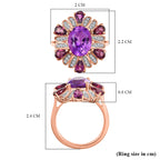 Morocco Amethyst & Multi Gemstone Ring in 18K Vermeil Rose Gold Plated 4.35 Ct.