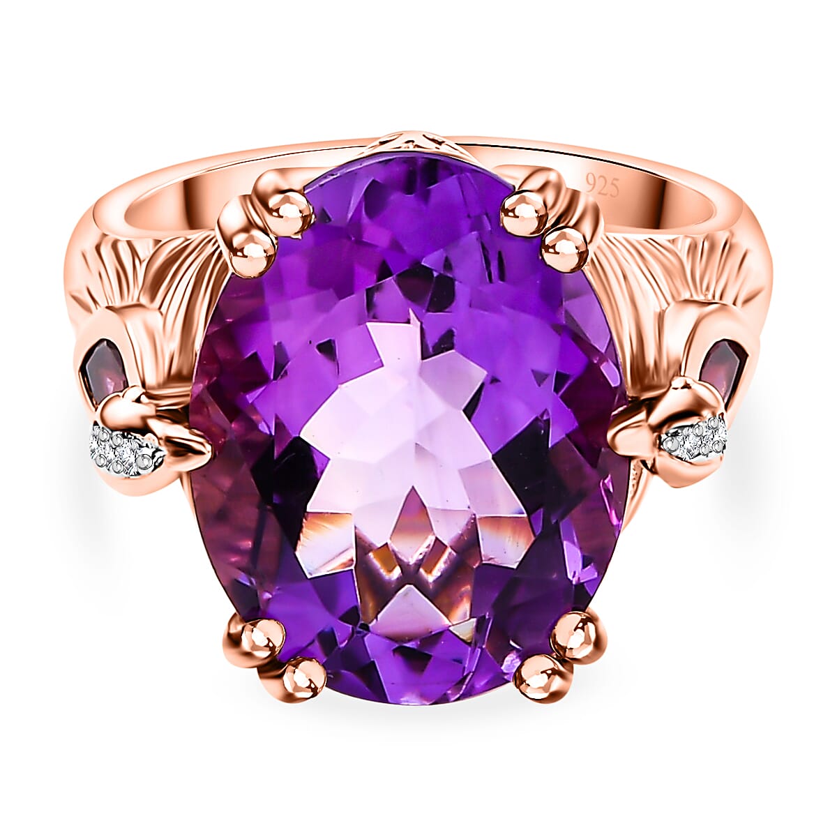 Natural Rose De Morocco Amethyst, Rhodolite Garnet, White Zircon Ring in 18K Rose Gold Vermeil Plated Sterling Silver 7864985 0
