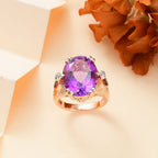 Natural Rose De Morocco, Rhodolite Garnet & White Zircon Ring in 18K Vermeil Rose Gold Plated 9.41 Ct, Silver Wt. 6.30 Gms.