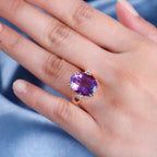 Natural Rose De Morocco, Rhodolite Garnet & White Zircon Ring in 18K Vermeil Rose Gold Plated 9.41 Ct, Silver Wt. 6.30 Gms.