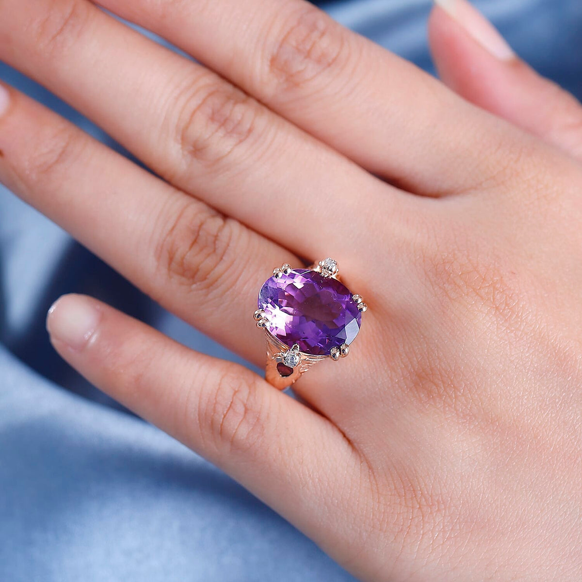 Natural Rose De Morocco Amethyst, Rhodolite Garnet, White Zircon Ring in 18K Rose Gold Vermeil Plated Sterling Silver 7864985 3