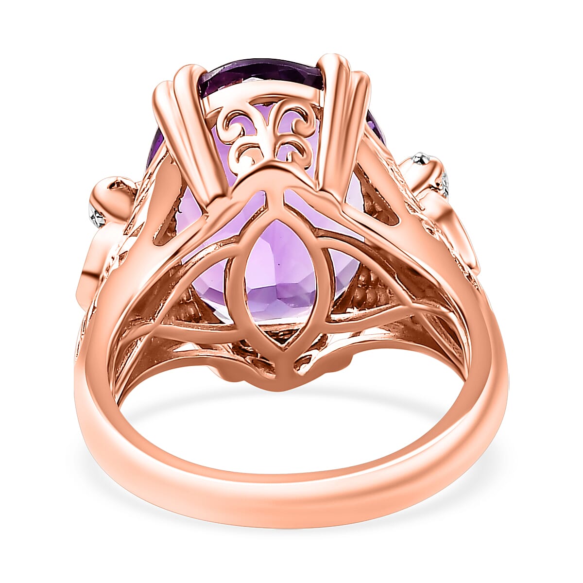 Natural Rose De Morocco Amethyst, Rhodolite Garnet, White Zircon Ring in 18K Rose Gold Vermeil Plated Sterling Silver 7864985 5