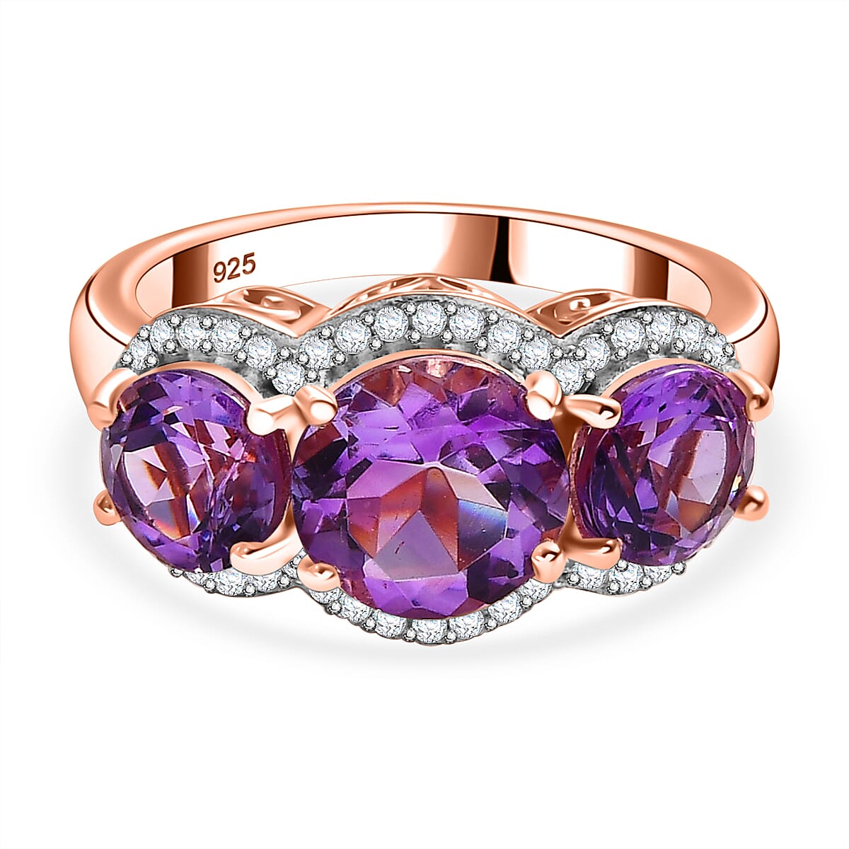 Berries Inspired Natural Rose De Morocco Amethyst, White Zircon Ring in 18K Rose Gold Vermeil Plated Sterling Silver 7860682 0