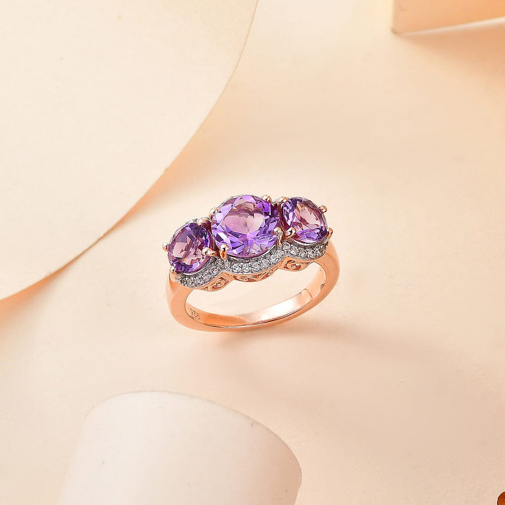 Moroccan Amethyst & Multi Gemstone Trilogy Ring in 18K Vermeil Rose Gold 3.93 Ct
