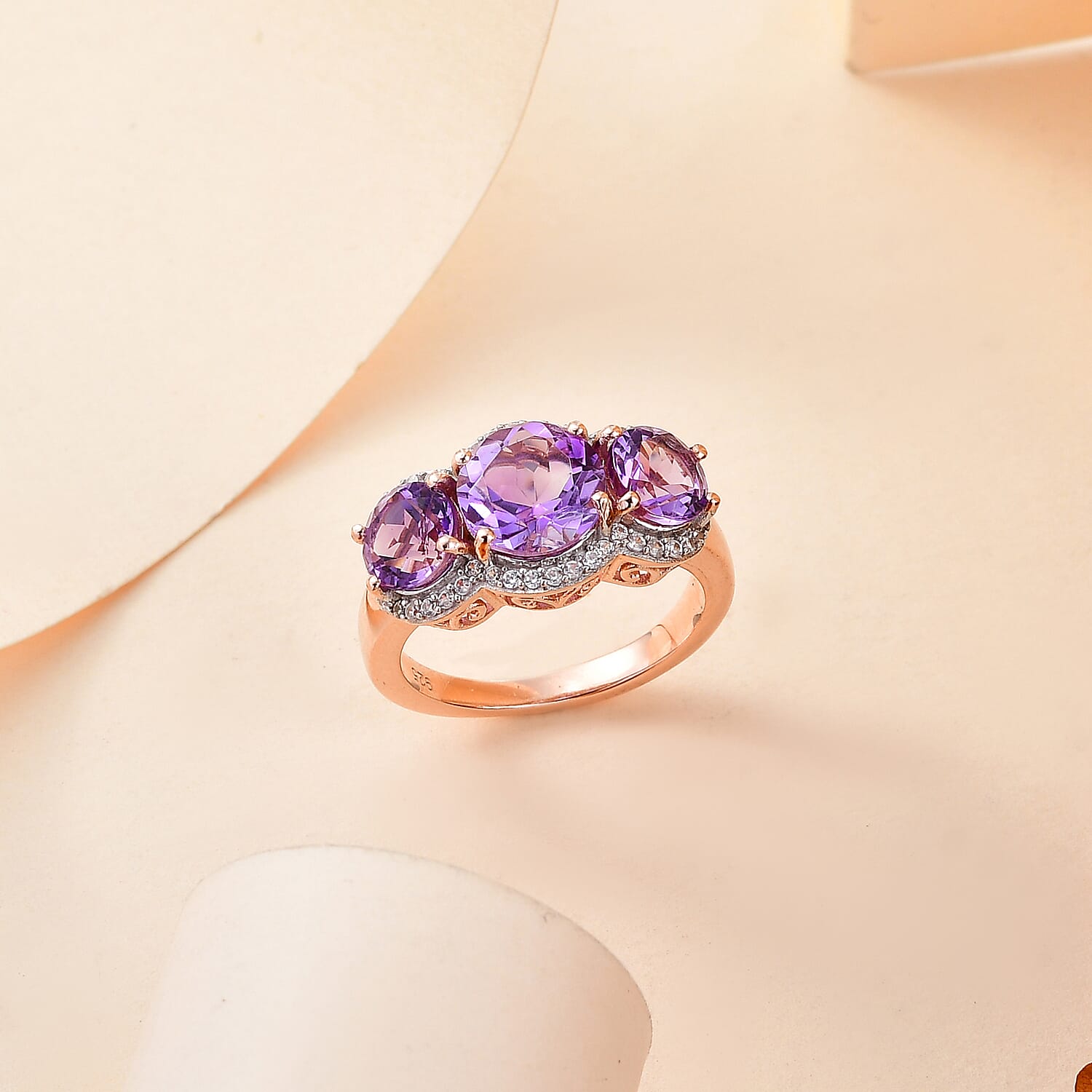 Berries Inspired Natural Rose De Morocco Amethyst, White Zircon Ring in 18K Rose Gold Vermeil Plated Sterling Silver 7860682 1