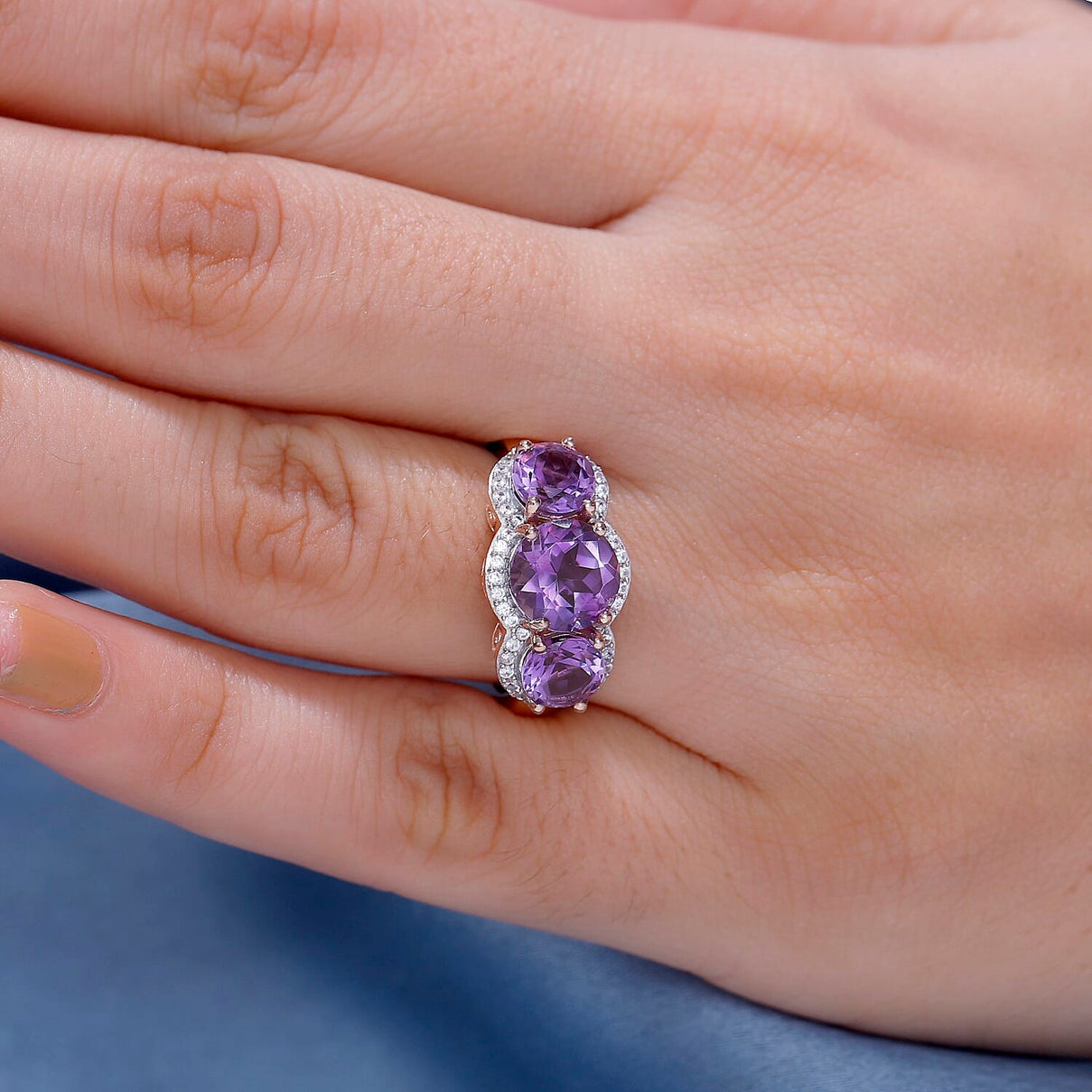 Berries Inspired Natural Rose De Morocco Amethyst, White Zircon Ring in 18K Rose Gold Vermeil Plated Sterling Silver 7860682 2