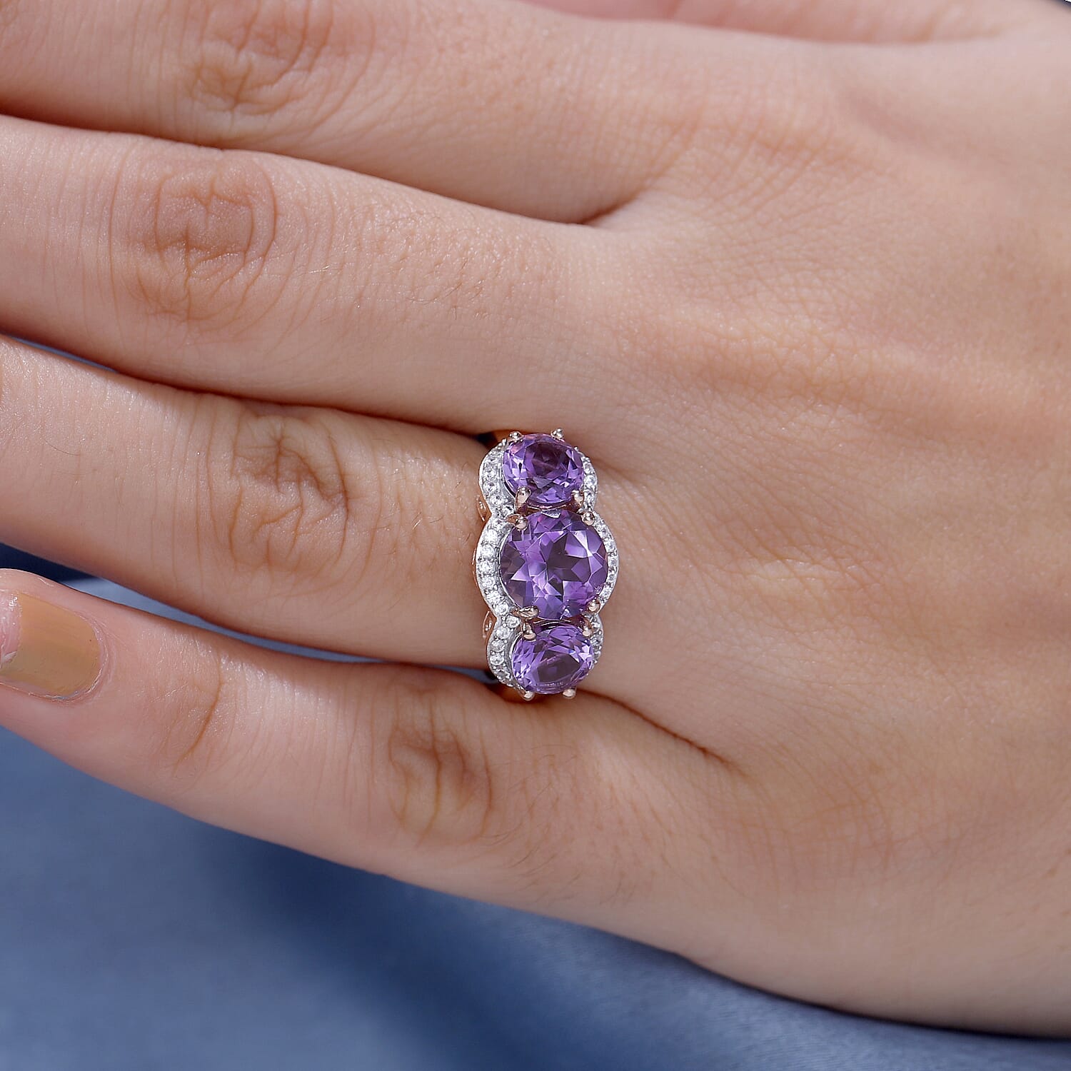 Berries Inspired Natural Rose De Morocco Amethyst, White Zircon Ring in 18K Rose Gold Vermeil Plated Sterling Silver 7860682 2