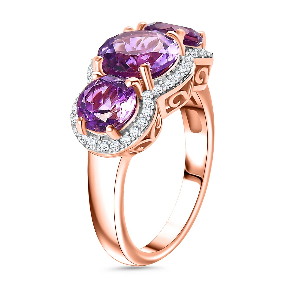 Berries Inspired Natural Rose De Morocco Amethyst, White Zircon Ring in 18K Rose Gold Vermeil Plated Sterling Silver 7860682 3
