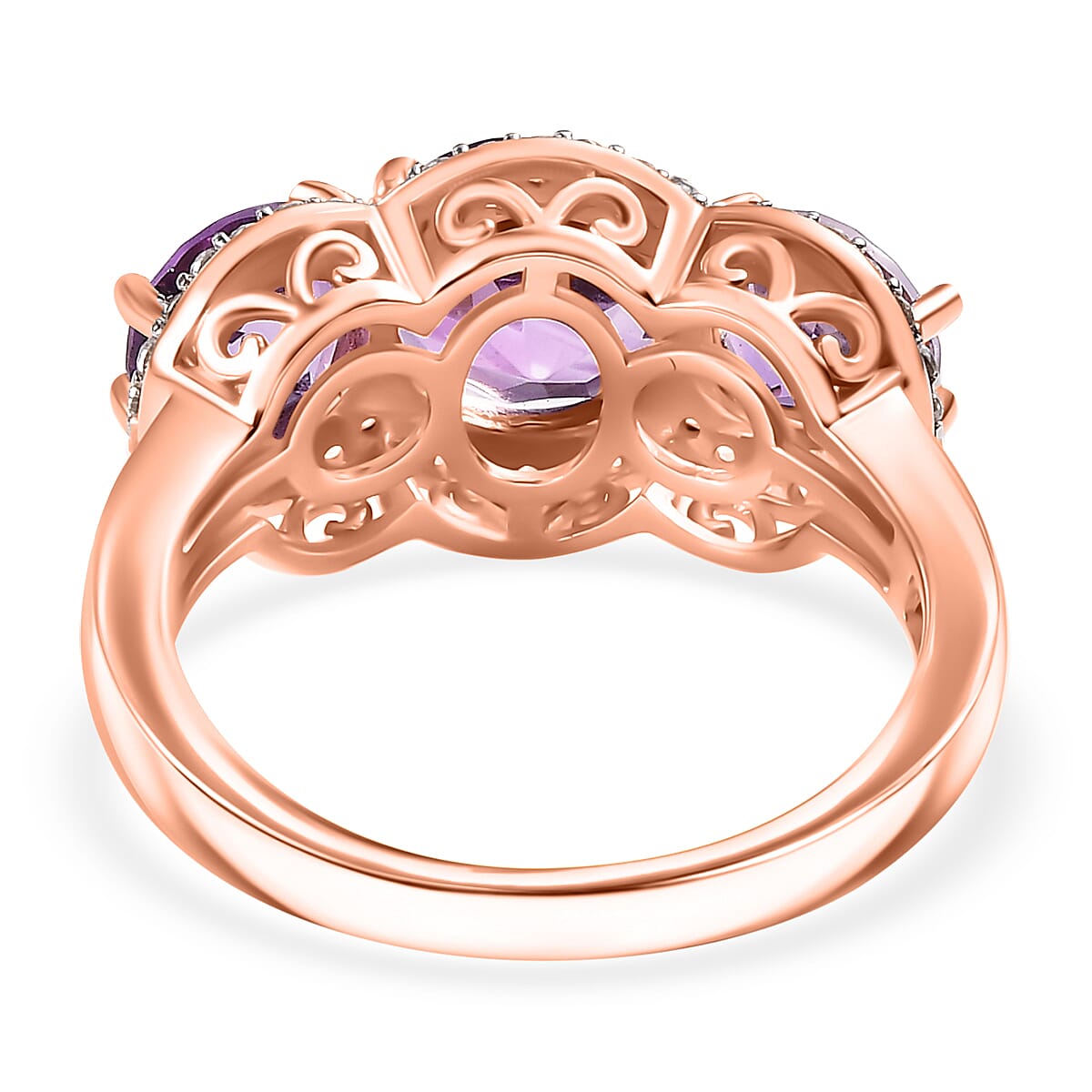 Berries Inspired Natural Rose De Morocco Amethyst, White Zircon Ring in 18K Rose Gold Vermeil Plated Sterling Silver 7860682 4