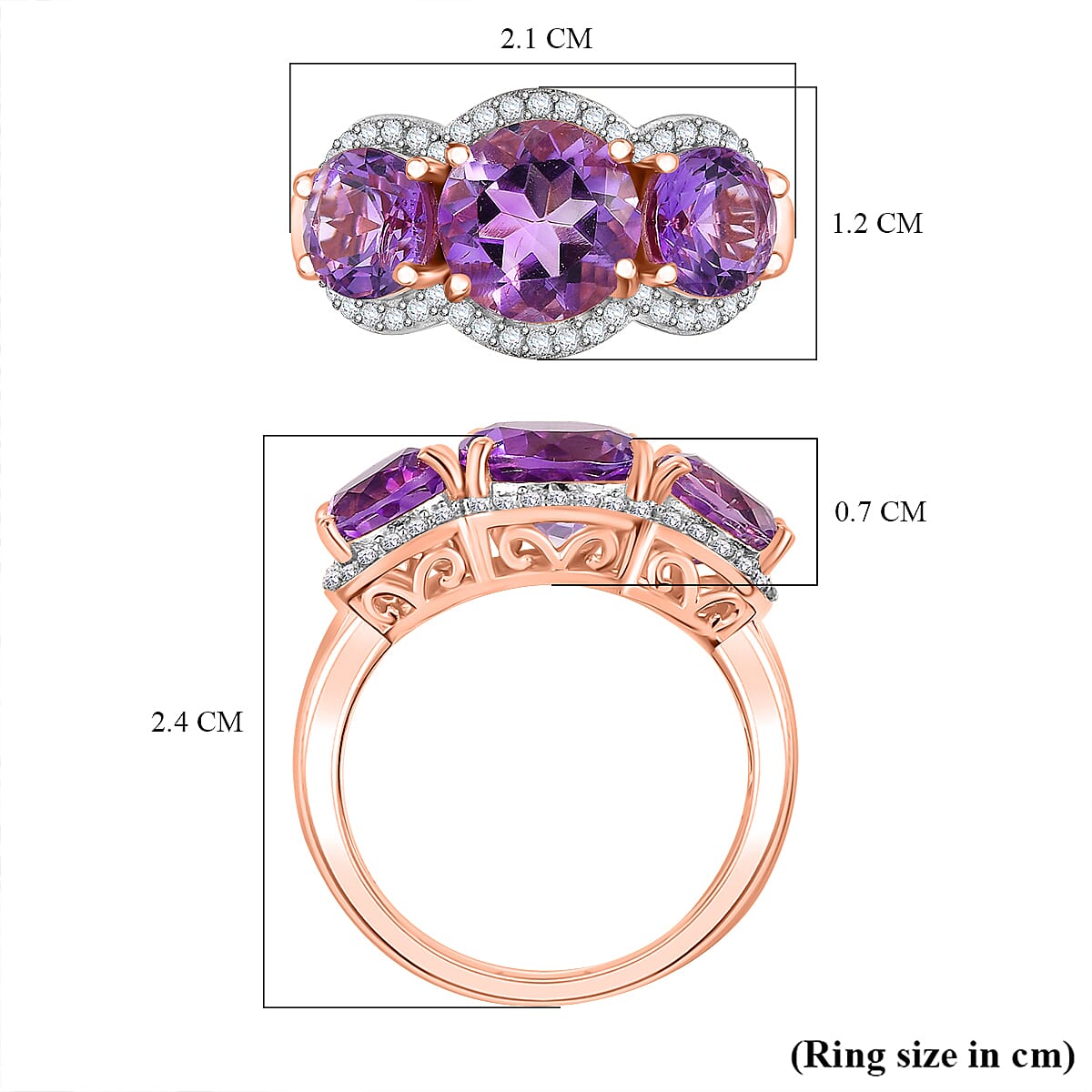 Berries Inspired Natural Rose De Morocco Amethyst, White Zircon Ring in 18K Rose Gold Vermeil Plated Sterling Silver 7860682 5