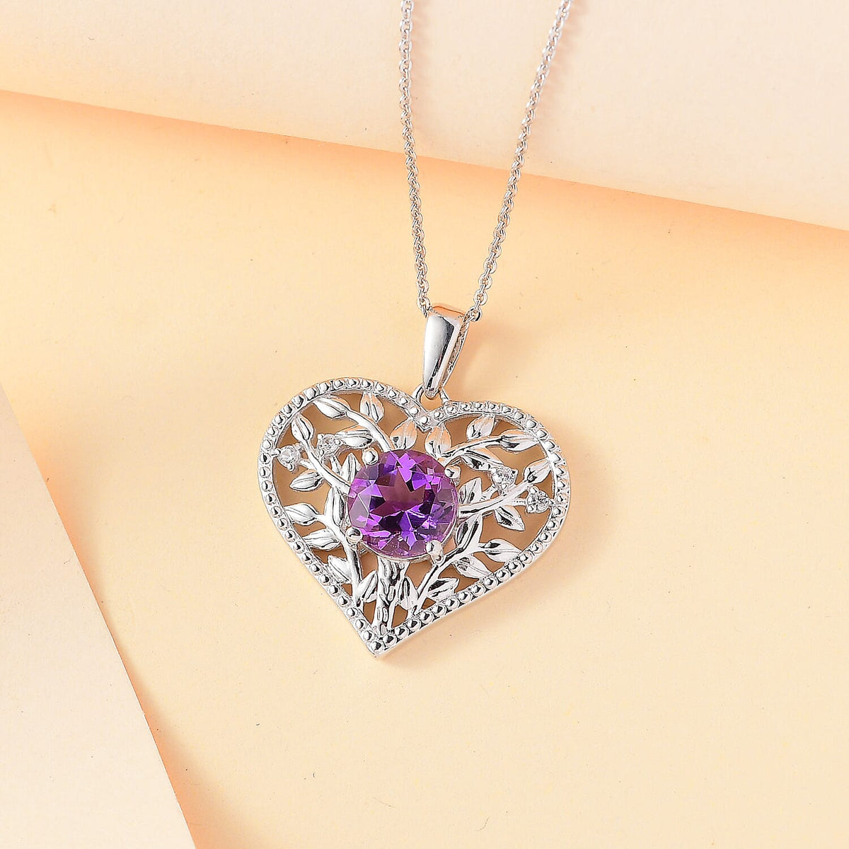 Rose De Morocco, White Zircon Leafy Heart Pendant with Chain (Size 20) in Rhodium Overlay Sterling Silver 4299827 1