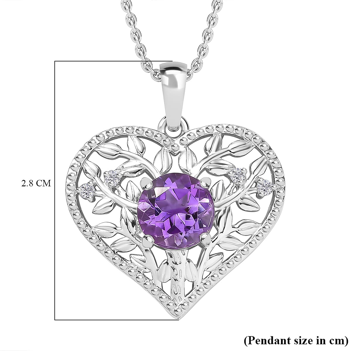 Rose De Morocco, White Zircon Leafy Heart Pendant with Chain (Size 20) in Rhodium Overlay Sterling Silver 4299827 6