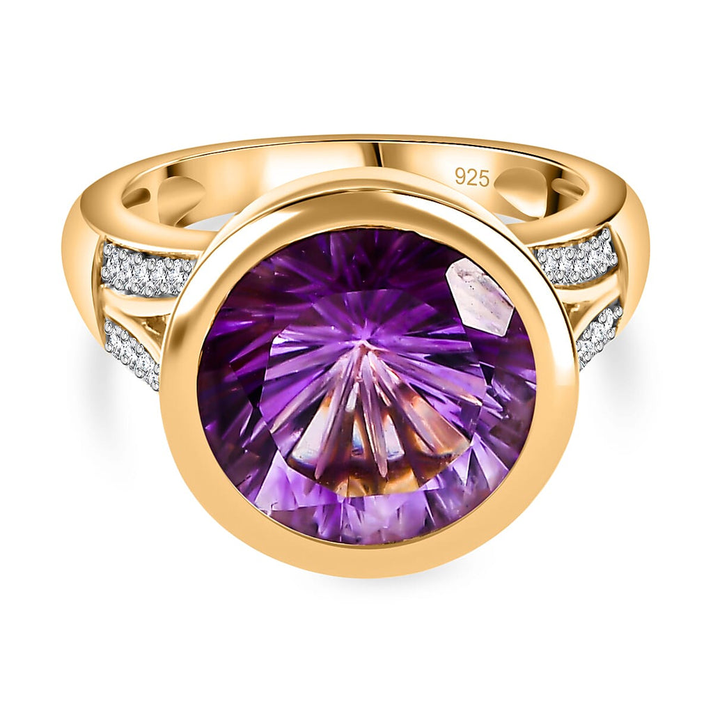 Voilate Inspired Moroccan Amethyst & White Zircon Solitaire Ring in 18K Vermeil Yellow Gold 6.01 Ct.