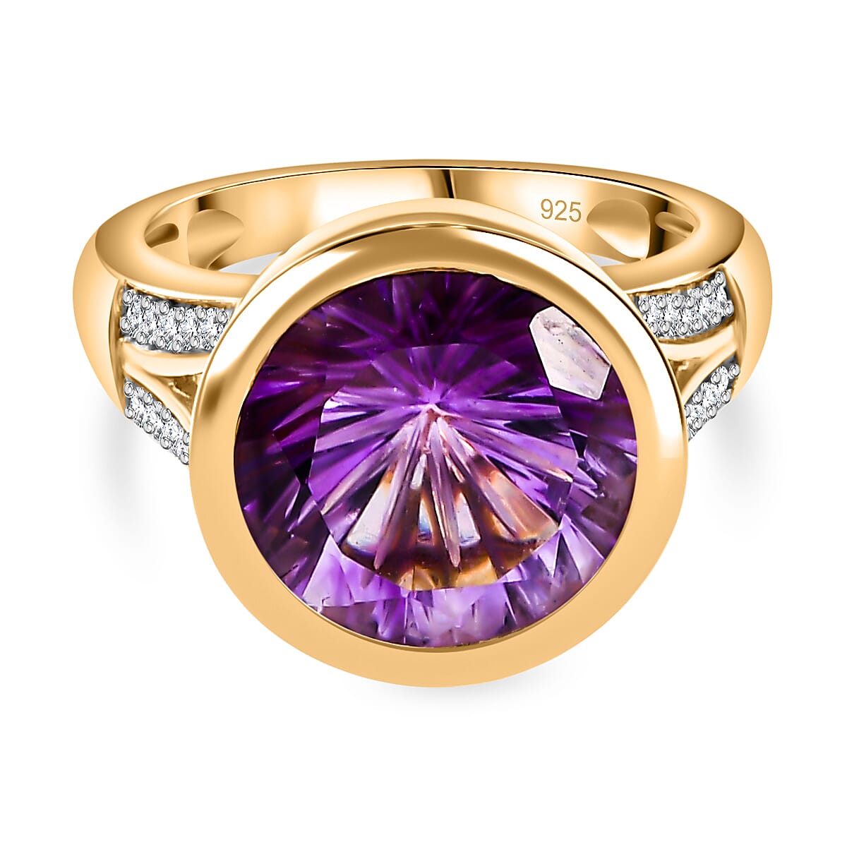 Natural Rose De Morocco Amethyst, White Zircon Solitaire Ring in 18K Yellow Gold Vermeil Plated  Sterling Silver 7856666 0