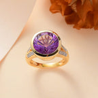 Voilate Inspired Moroccan Amethyst & White Zircon Solitaire Ring in 18K Vermeil Yellow Gold 6.01 Ct.