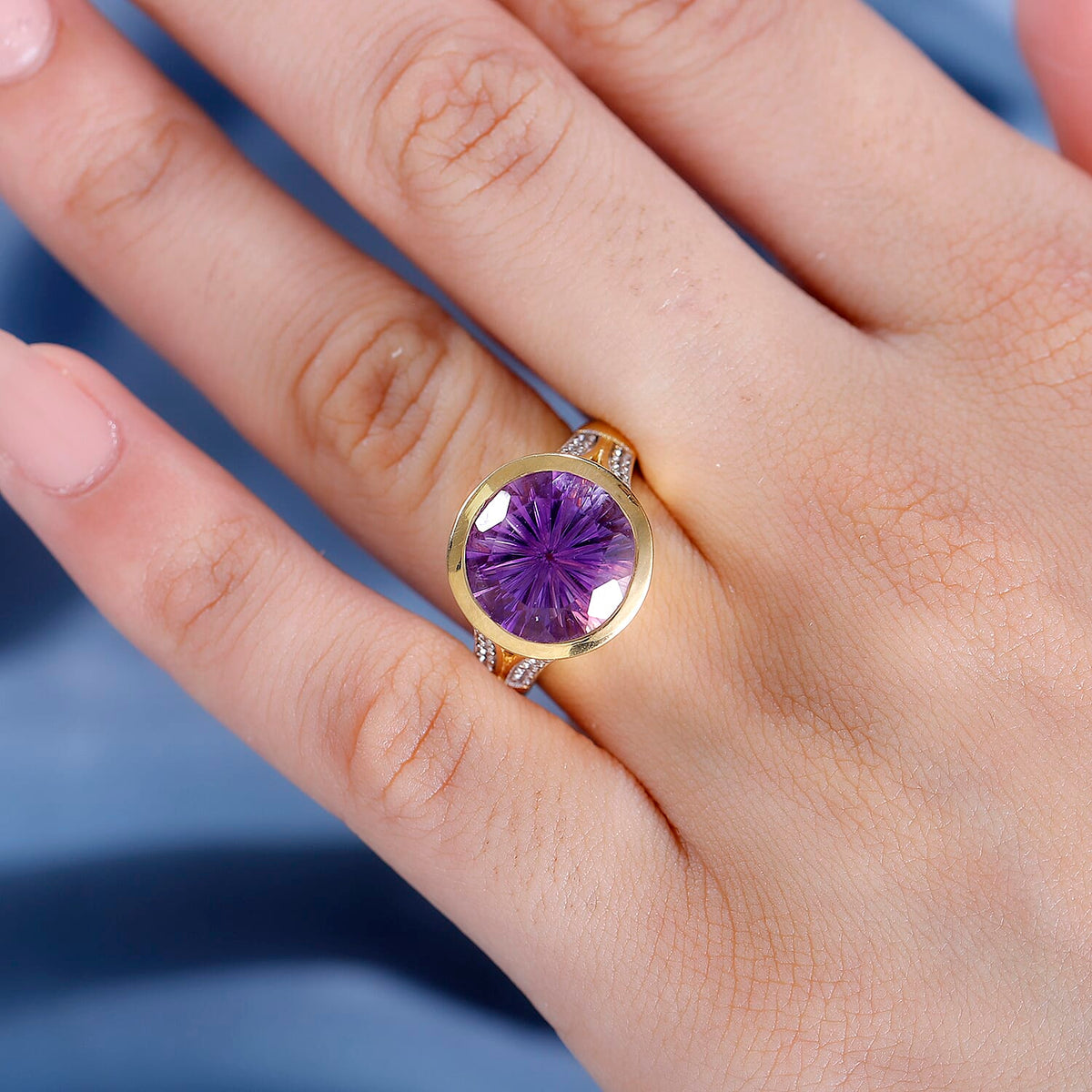 Natural Rose De Morocco Amethyst, White Zircon Solitaire Ring in 18K Yellow Gold Vermeil Plated  Sterling Silver 7856666 3