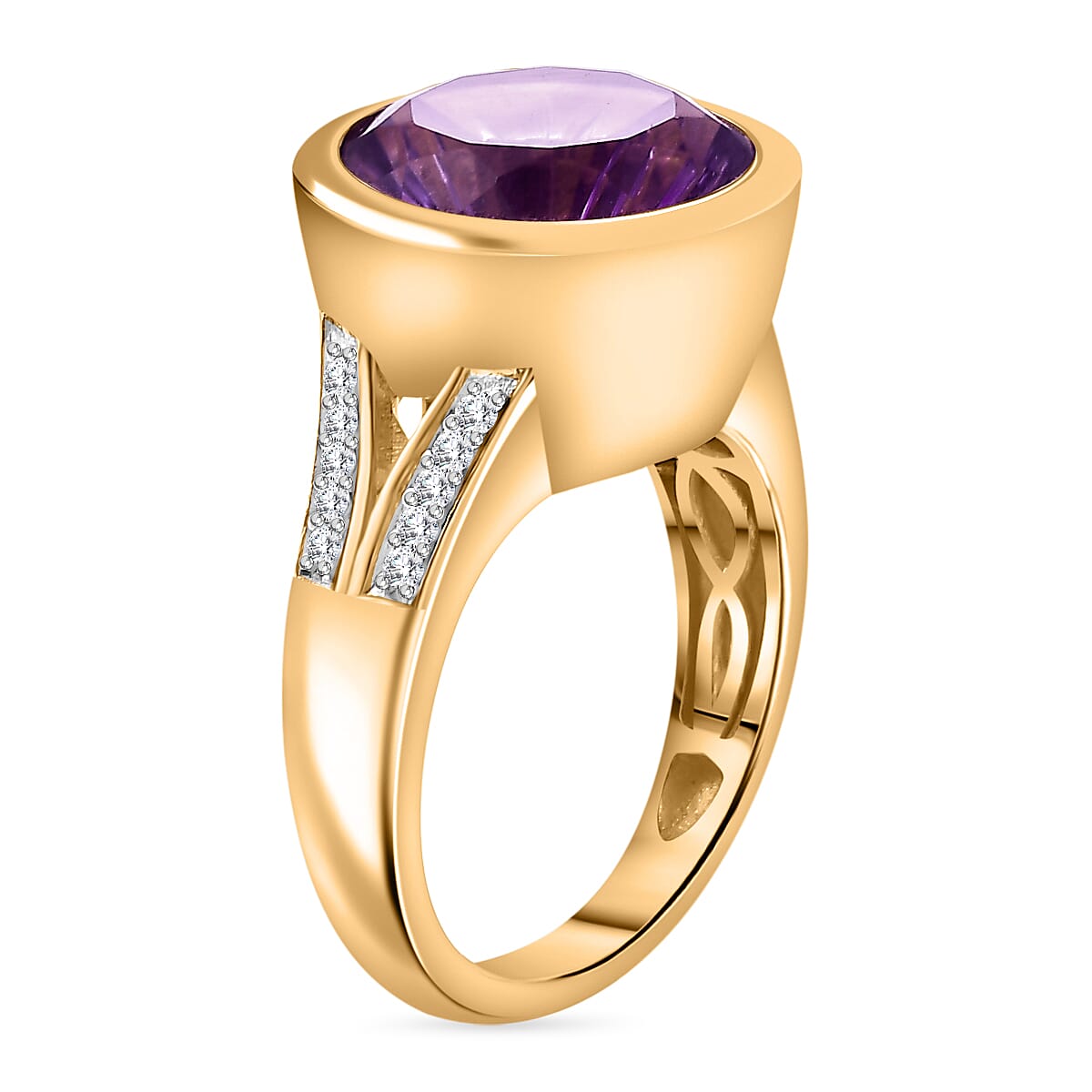 Natural Rose De Morocco Amethyst, White Zircon Solitaire Ring in 18K Yellow Gold Vermeil Plated  Sterling Silver 7856666 4