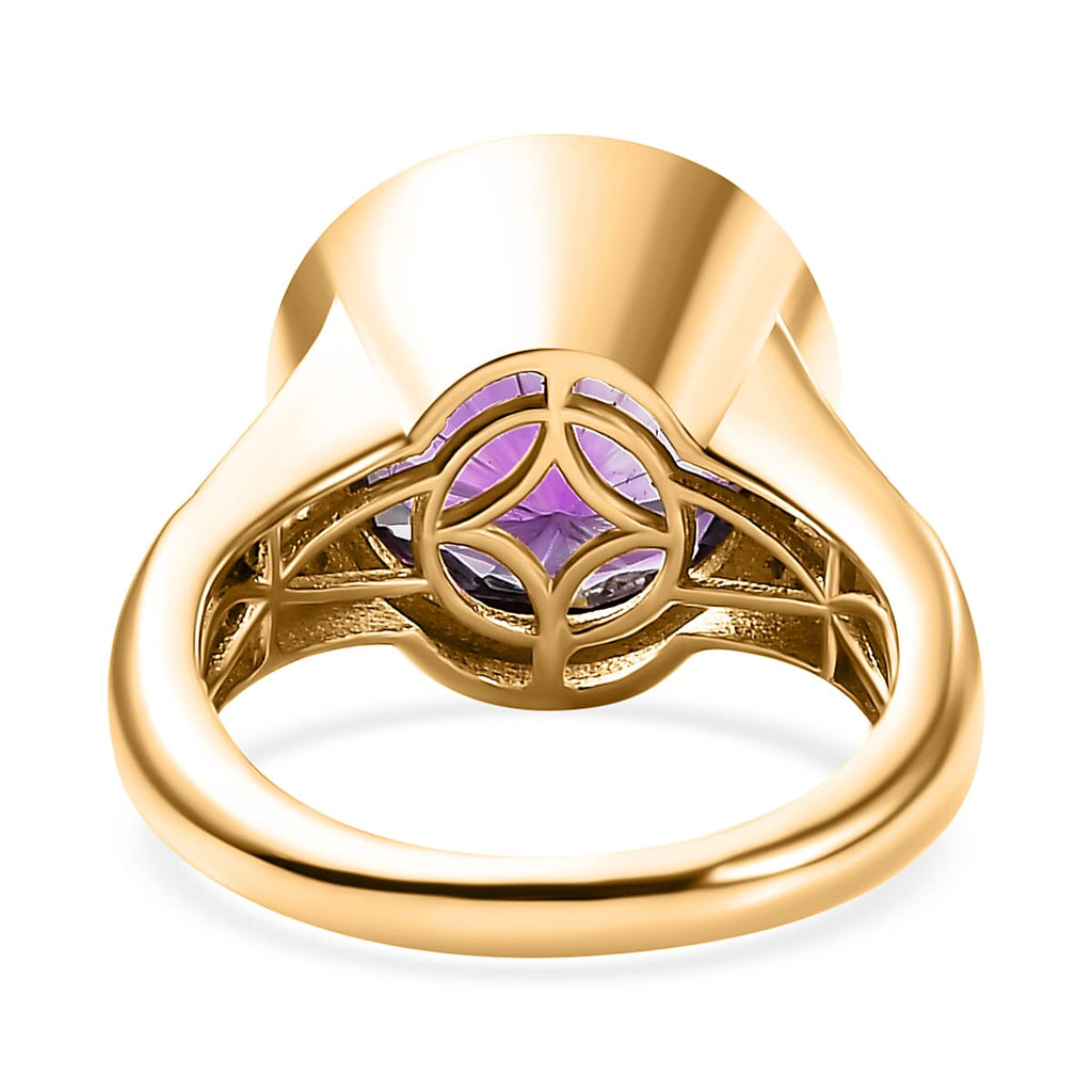 Voilate Inspired Moroccan Amethyst & White Zircon Solitaire Ring in 18K Vermeil Yellow Gold 6.01 Ct.