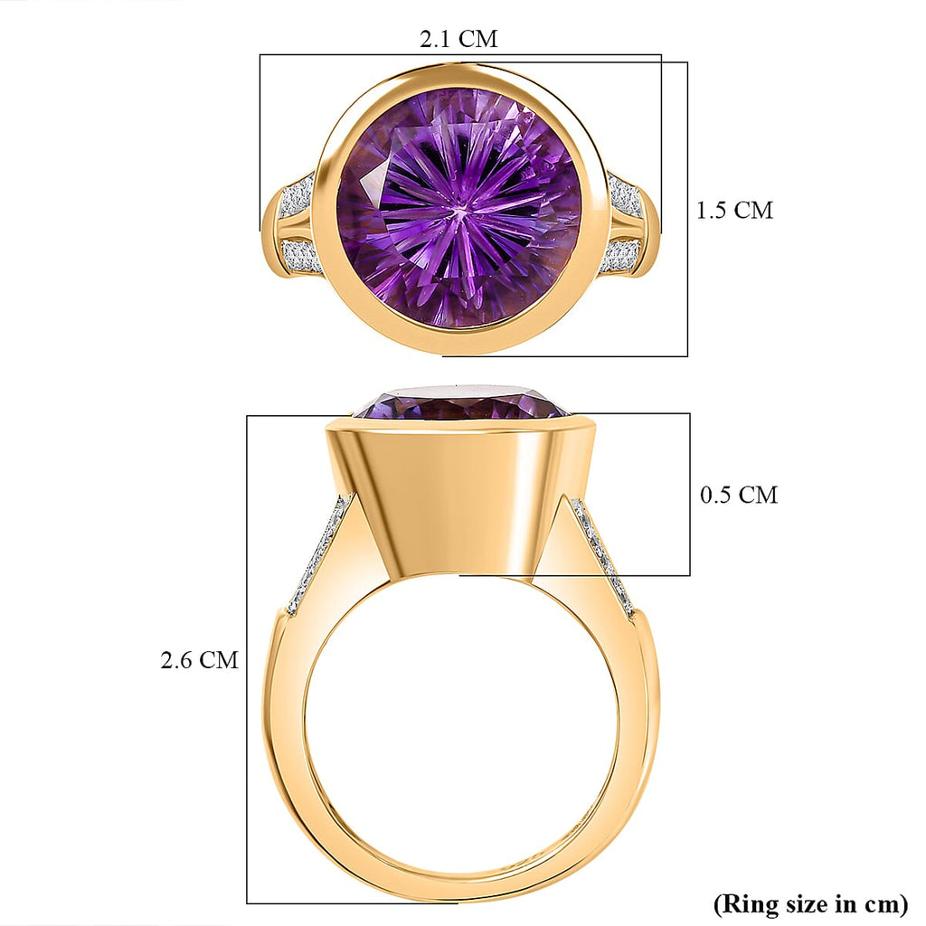 Voilate Inspired Moroccan Amethyst & White Zircon Solitaire Ring in 18K Vermeil Yellow Gold 6.01 Ct.