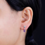 Moroccan Amethyst  & White Zircon Solitaire Stud Push Post Earring With Push Back in Rhodium overlay Sterling Silver 1.59 Ct.