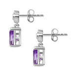 Moroccan Amethyst  & White Zircon Solitaire Stud Push Post Earring With Push Back in Rhodium overlay Sterling Silver 1.59 Ct.