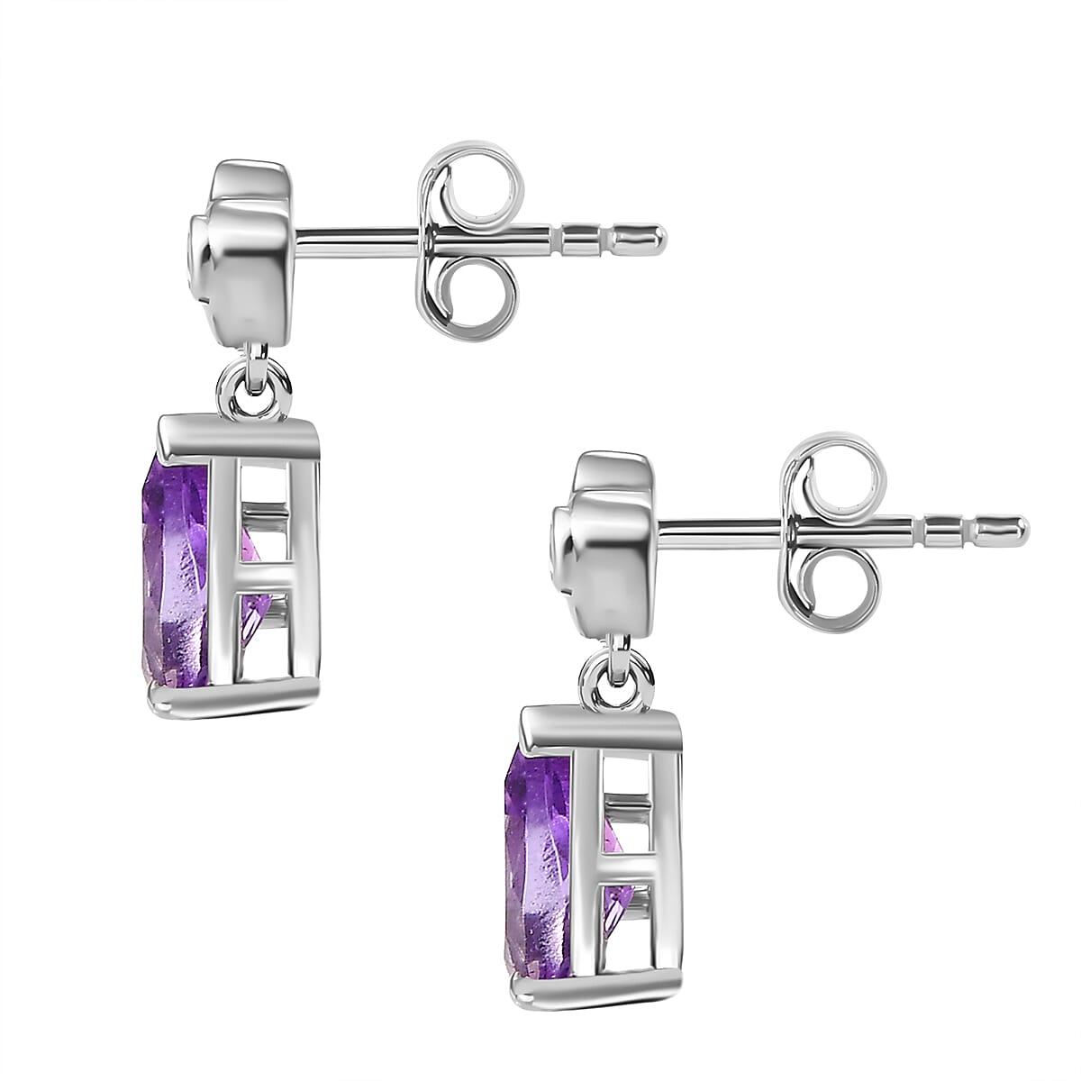 The Royal Theme Inspired Natural Rose De Morocco Amethyst, White Zircon Heart Drop Earrings in Rhodium Plated Sterling Silver 7860628 4