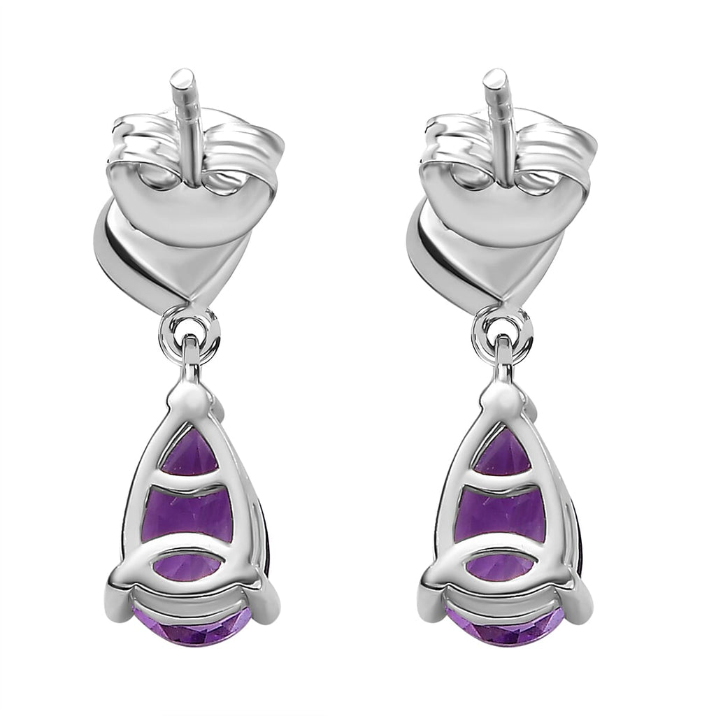 Moroccan Amethyst  & White Zircon Solitaire Stud Push Post Earring With Push Back in Rhodium overlay Sterling Silver 1.59 Ct.
