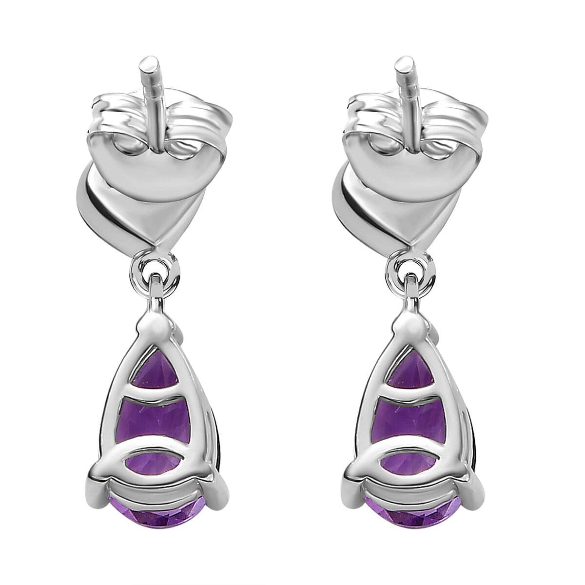 The Royal Theme Inspired Natural Rose De Morocco Amethyst, White Zircon Heart Drop Earrings in Rhodium Plated Sterling Silver 7860628 5