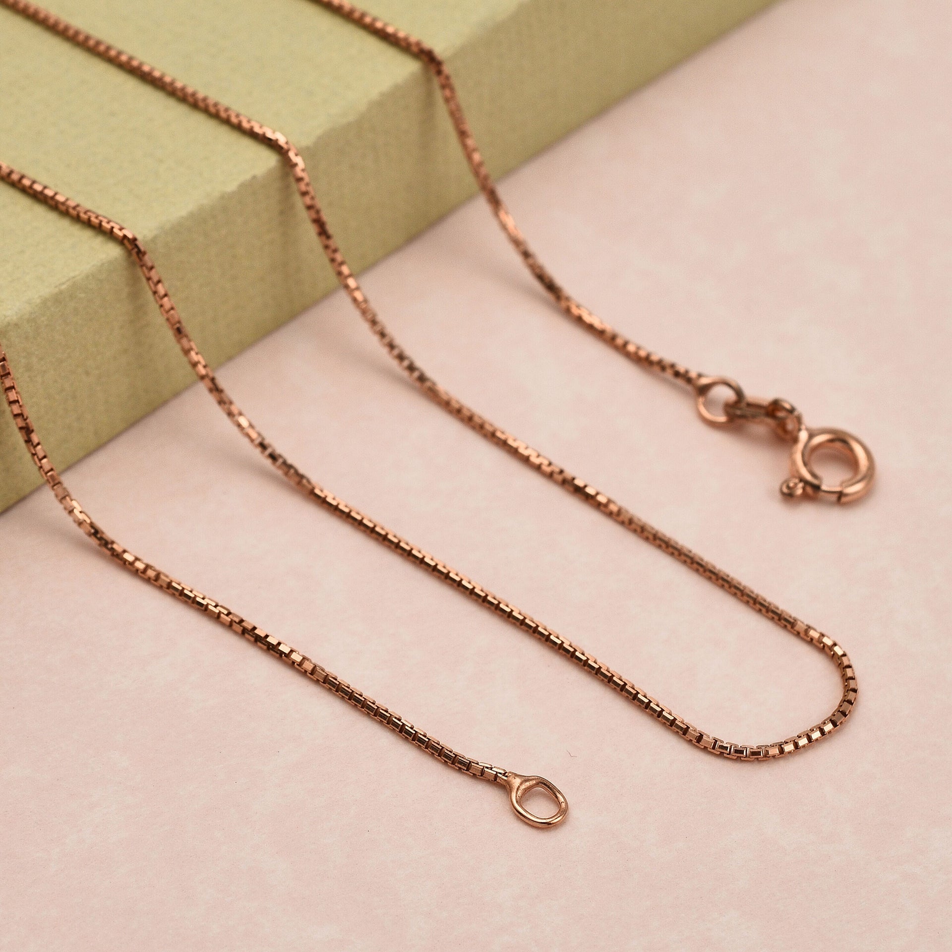 Box Chain in Rose - Yellow Gold Sterling Silver Chain (Size - 18) 7268944 1