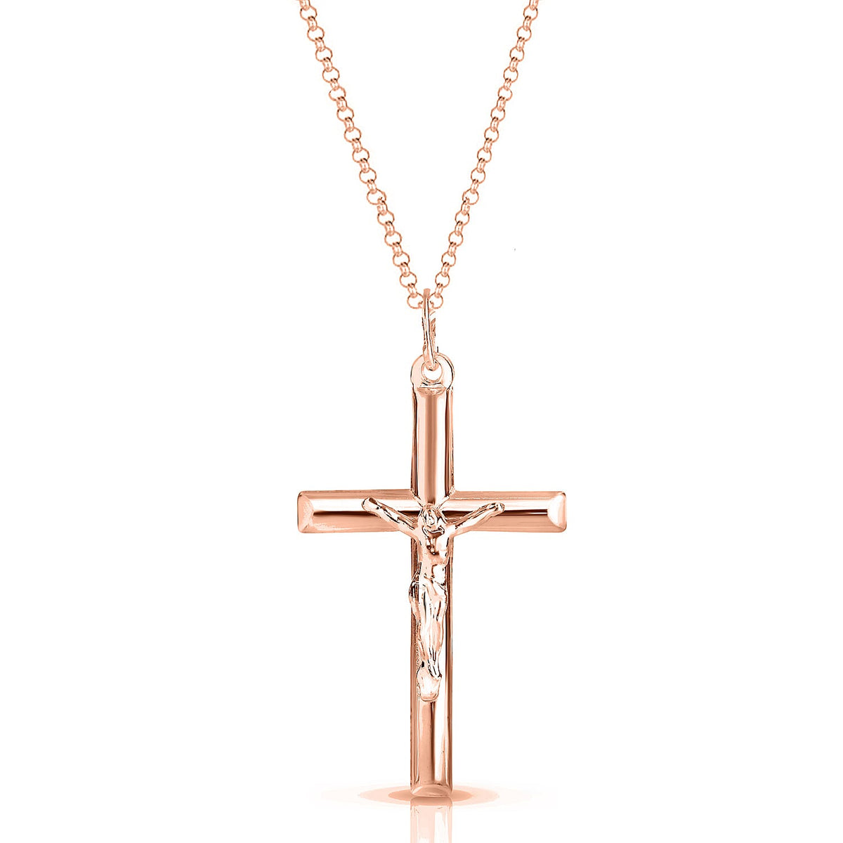 Rose Gold Overlay Sterling Silver Cross Pendant with Chain (Size 18) 7814491 0