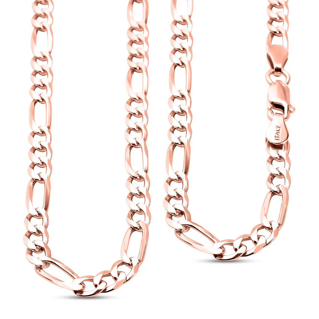 Rose Gold Overlay Sterling Silver Figaro Necklace (Size - 24), Silver Wt. 9.86 Gms