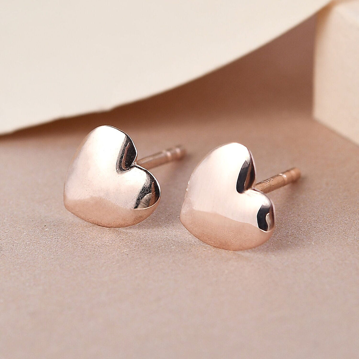 Heart Stud Earrings (with Push Back) in Sterling Silver in 18K Vermeil Rose Gold V32639338 2