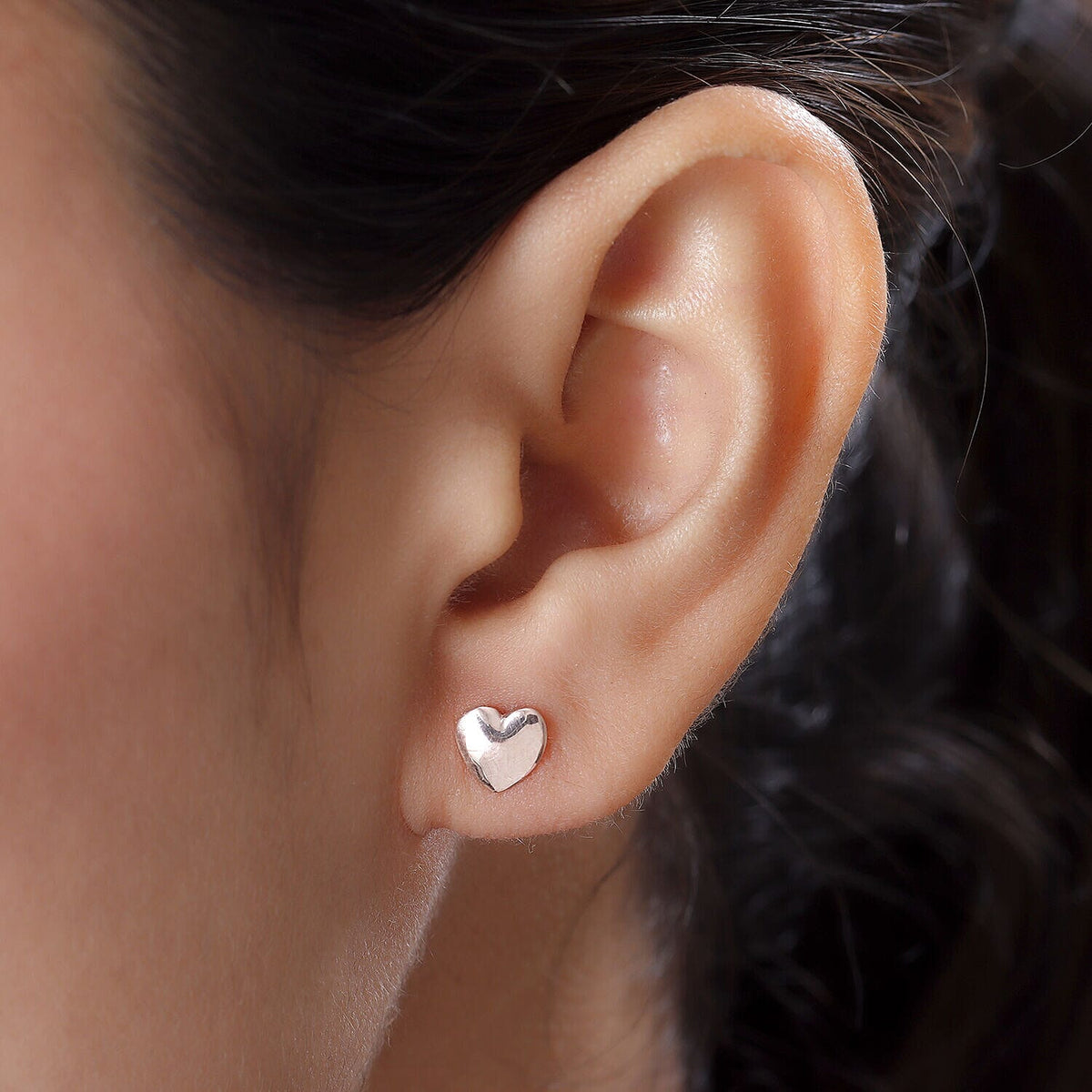 Heart Stud Earrings (with Push Back) in Sterling Silver in 18K Vermeil Rose Gold V32639338 3