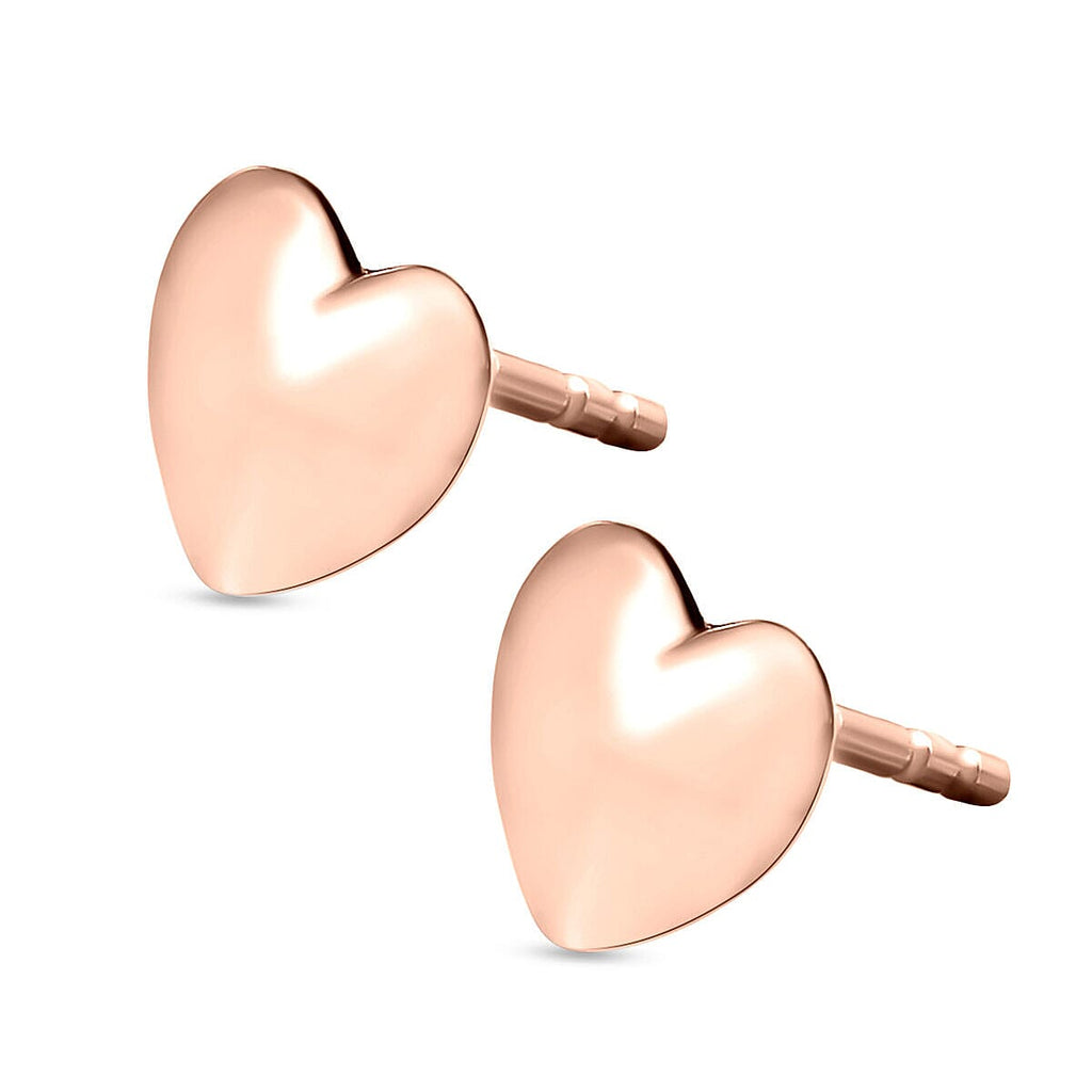 Heart Stud Earrings with Push Back in 18K Vermeil Rose Gold Plated Sterling Silver