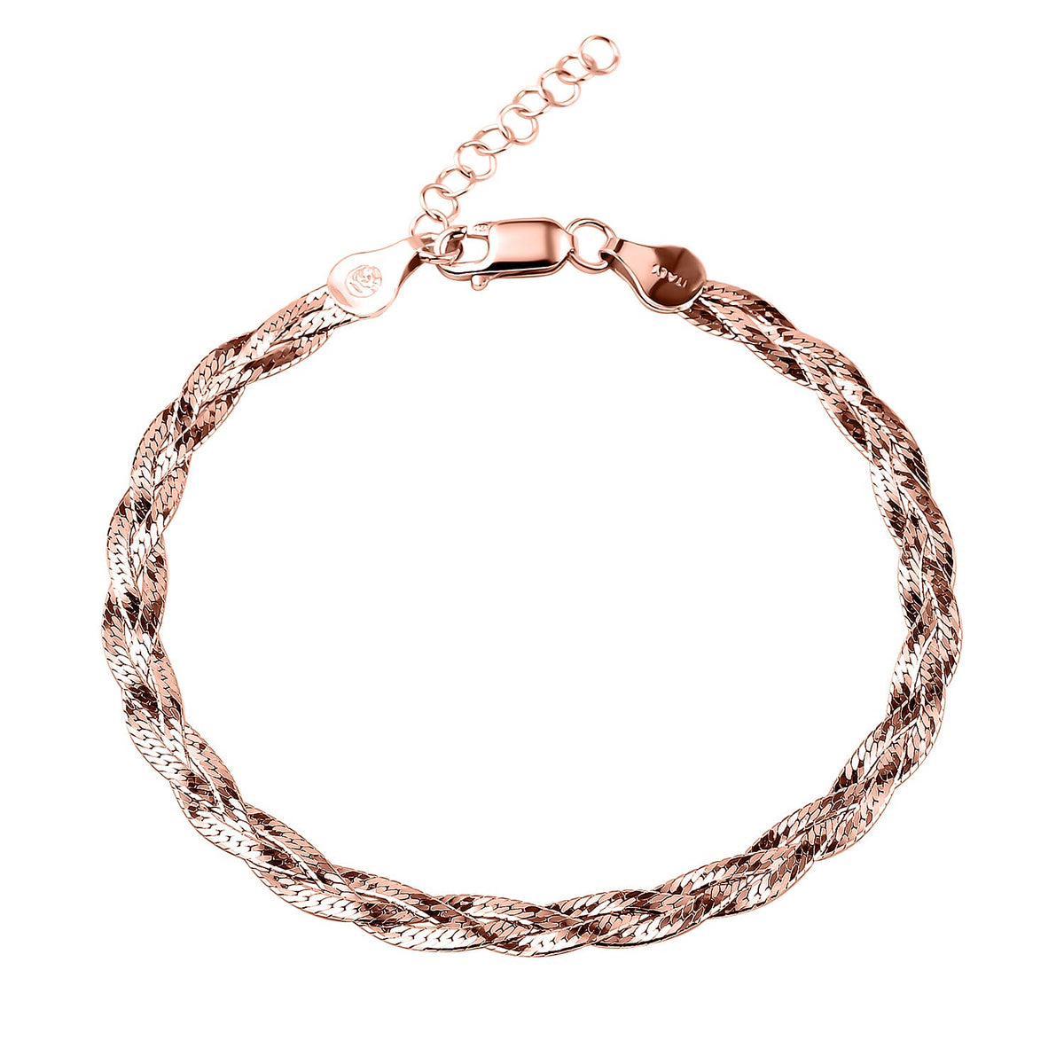 Rose Gold Overlay Sterling Silver Braided Bracelet (Size - 7.5 with 1 Inch Extender) 7027791 0