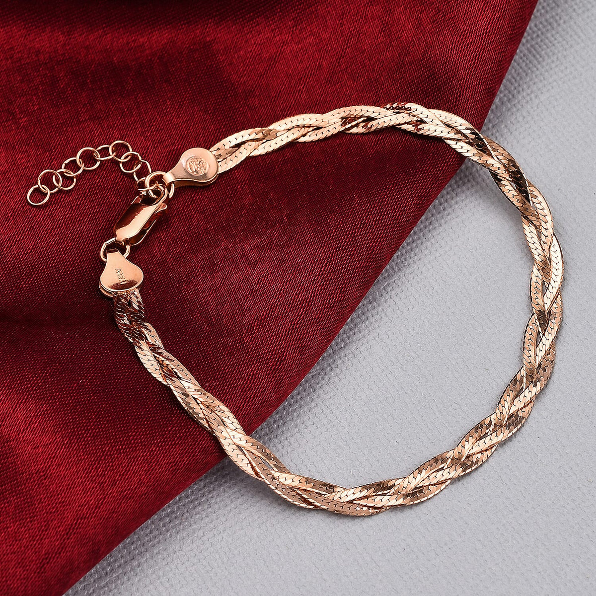 Rose Gold Overlay Sterling Silver Braided Bracelet (Size - 7.5 with 1 Inch Extender) 7027791 1
