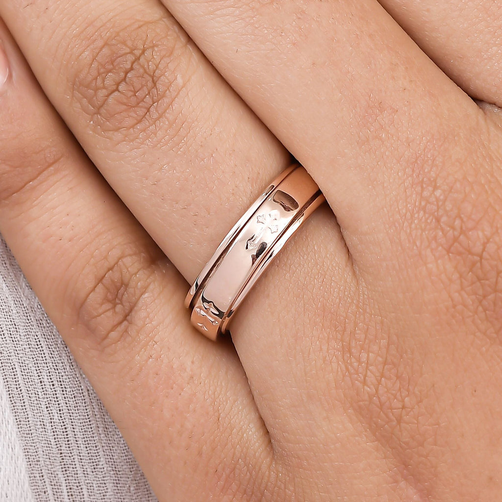 18K Vermeil Rose Gold Overlay Sterling Silver Cross Spinner Ring.
