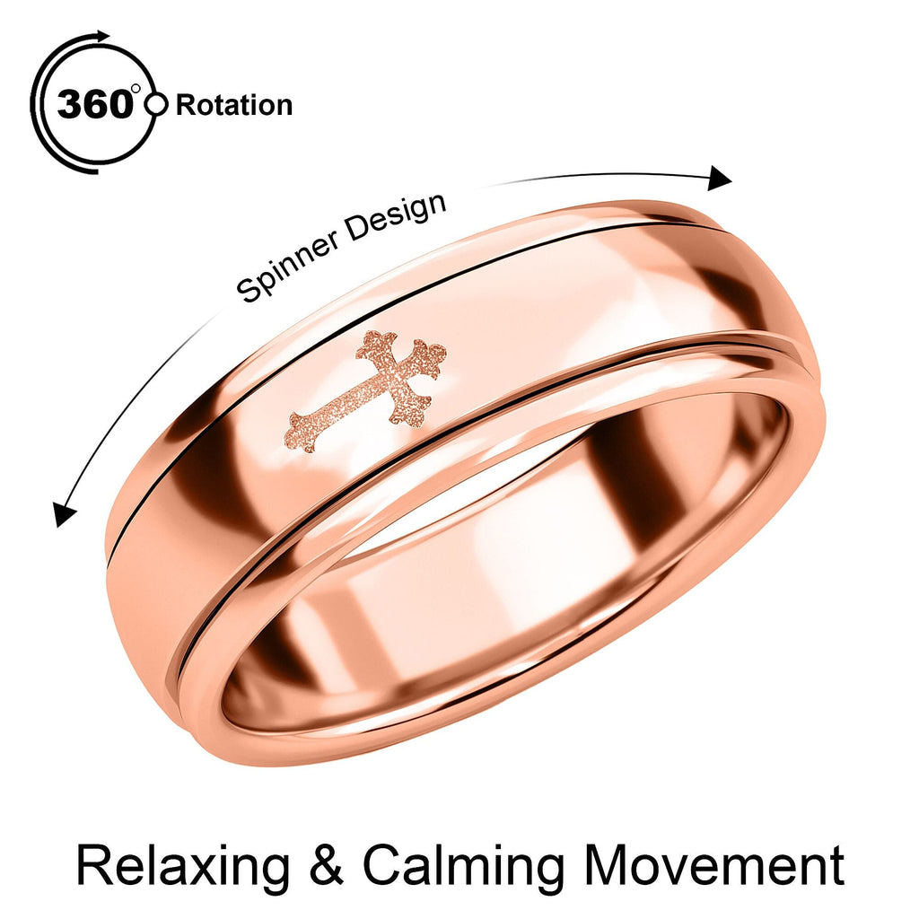 18K Vermeil Rose Gold Overlay Sterling Silver Cross Spinner Ring.