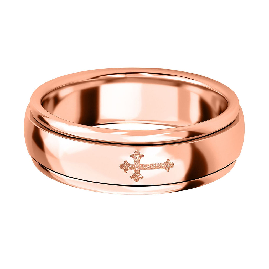 18K Vermeil Rose Gold Overlay Sterling Silver Cross Spinner Ring.