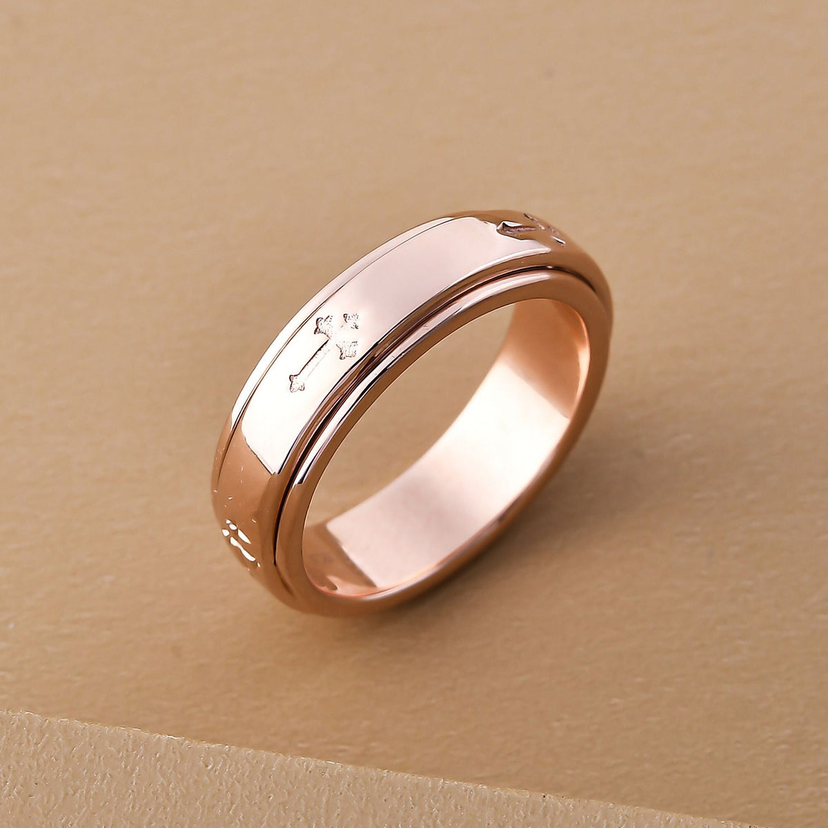 Stackable Cross Spinner Ring in Sterling Silver with 18K Vermeil Rose Gold V32638257 4