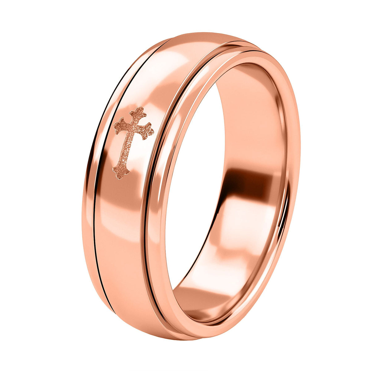 Stackable Cross Spinner Ring in Sterling Silver with 18K Vermeil Rose Gold V32638257 7