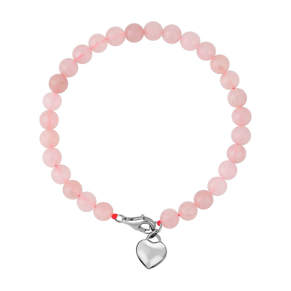 Rose Quartz Heart Charms Bracelet (Size - 7.5) in Rhodium Overlay Sterling Silver 7368353 0