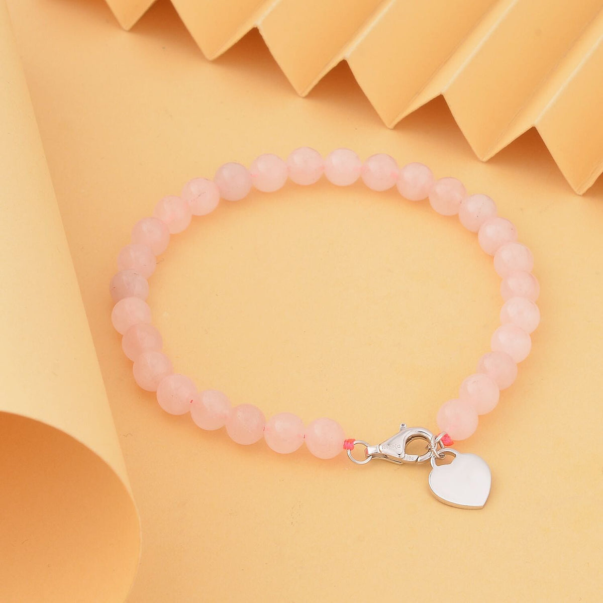 Rose Quartz Heart Charms Bracelet (Size - 7.5) in Rhodium Overlay Sterling Silver 7368353 2