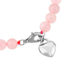 Rose Quartz Heart Charms Bracelet (Size - 7.5) in Rhodium Overlay Sterling Silver